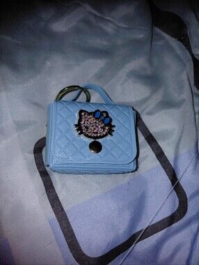 Hello Kitty Light Blue Quilted Mini Bag Charm with Rhinestone Cat